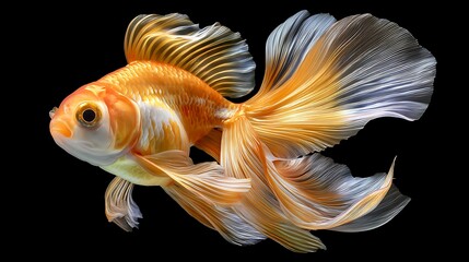 Vibrant Goldfish with Flowing Fins in Clear Water Background