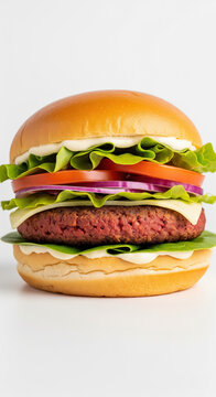 A close up of a burger