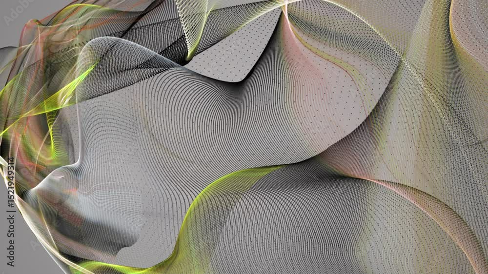 Poster fantastic video animation with particle wave object in slow motion, 4096x2304 loop 4k