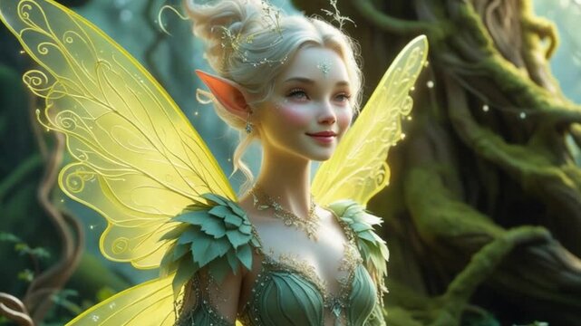 ethereal whimsical fantasy fairy creature with glowing wings, magical forest spirit character design in dreamy pastel colors hd 4k video download