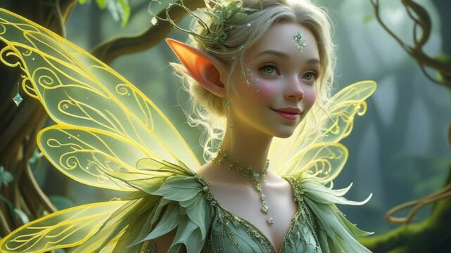 ethereal whimsical fantasy fairy creature with glowing wings, magical forest spirit character design in dreamy pastel colors hd 4k video download