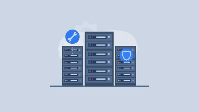 Server maintenance and security animation icons, ideal for technology websites, cybersecurity blogs, or IT service advertisements. Great for digital presentations.