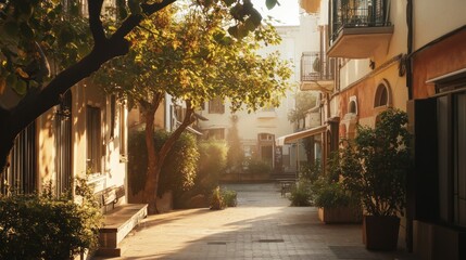 A sunny afternoon scene of a European town alleyway