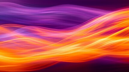 Obraz premium Abstract dynamic waves of vivid orange and purple light with strong motion blur creating an energetic flow across the frame 