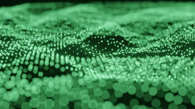 Glowing Green Dots in Digital Landscape 4k 60fps looping animation