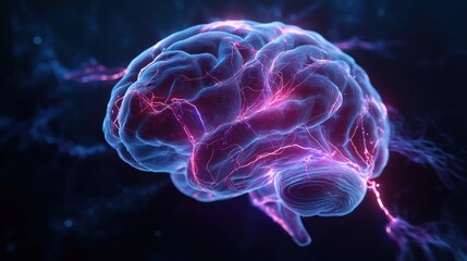A glowing brain with vibrant neural connections, symbolizing the brilliance and complexity of human thought and intelligence.