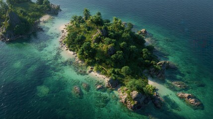 Obraz premium Lush Tropical Island Paradise An 8K Aerial View of Pristine Beaches and Turquoise Waters