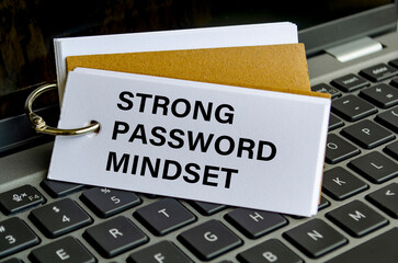 Strong password mindset note on keyboard advocating secure access practices