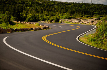 S Curve In The New Pavement On Cadillac Mountain Road In Acadia