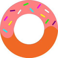 Colorful Donut Flat Icon with Bright Pink Frosting and Rainbow Sprinkles
