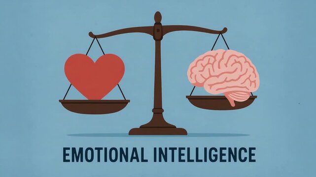 Emotional intelligence balances heart and brain scale symbolizing mental health support and harmony for thoughtful decision making and emotional well