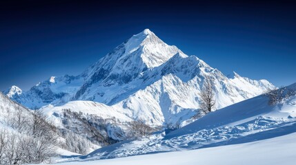 Naklejka premium A stunning view of a majestic snow covered mountain landscape