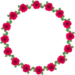 Floral Wreath Frame with Red Roses and Green Leaves 