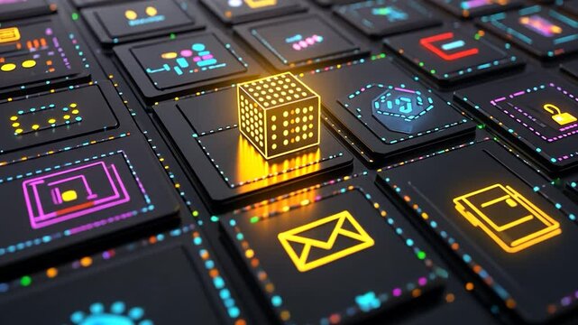 Digital Cube: A Glowing Icon in a Futuristic Interface