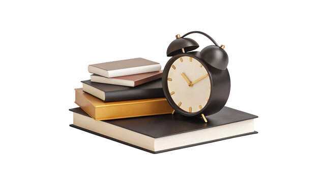Alarm clock near books high-quality illustration on transparent background

