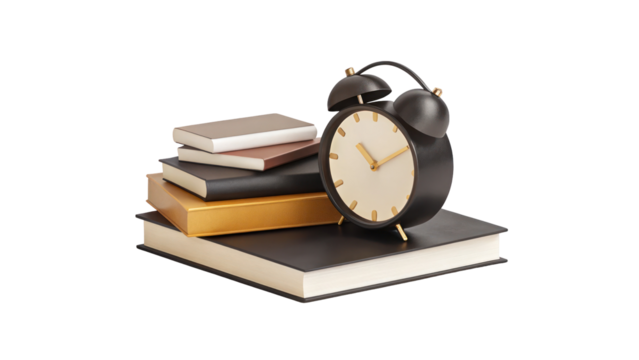 Alarm clock near books high-quality illustration on transparent background

