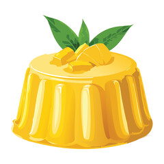 Mango Custard Pudding with Mint - Vector Illustration