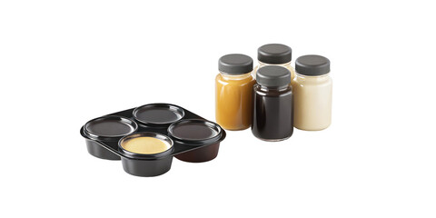 Baby food jars and juice bottles high-quality set on transparent background

