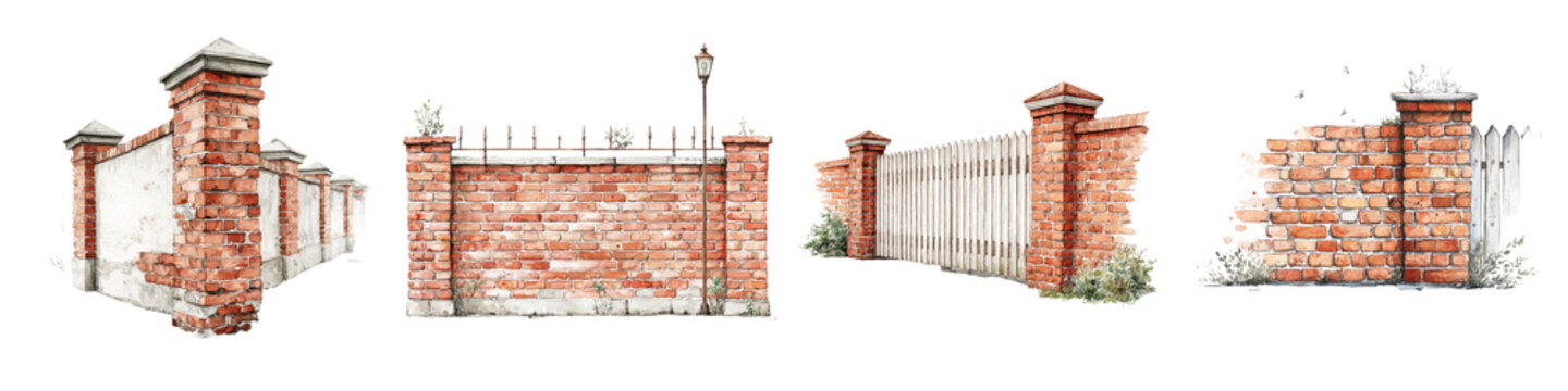 Ornate brick wall and fence entrance with decorative columns