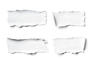 Collection of Torn White Paper Pieces Isolated on White Background Ideal for Textured Designs and Mockups