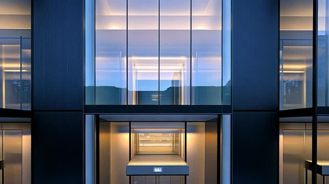 Modern Office Building Entrance at Dusk