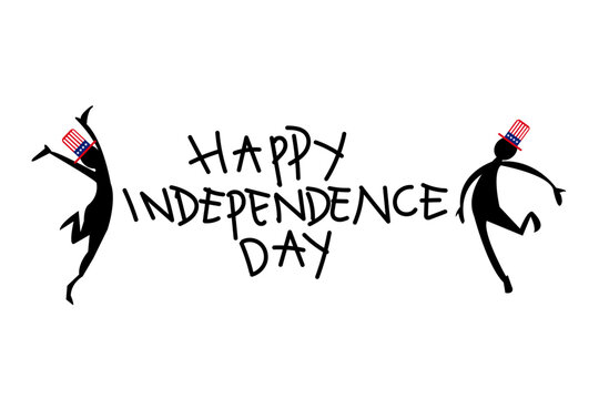 Happy Independence Day Typography with Dancing Silhouettes. Both of them wore Uncle Sam's signature red, white, and blue hats, depicting the festive atmosphere of America's Independence Day.