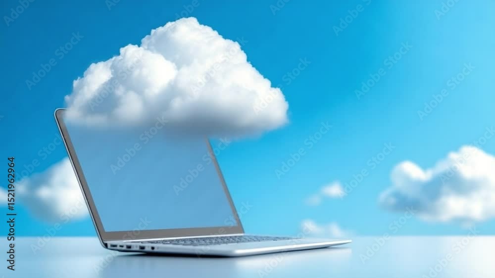 Aufkleber Cloud computing concept: A futuristic scene where a laptop seamlessly merges with a cloud, symbolizing the power and accessibility of cloud computing. A simple yet impactful visual.