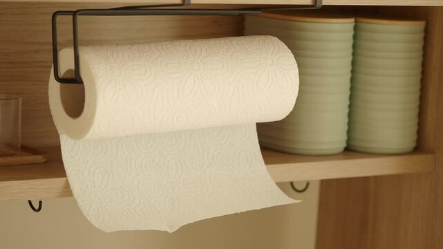 Paper towel roll with kitchen storage items in modern space