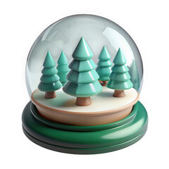 Teal christmas trees in snow globe isolated on transparent background