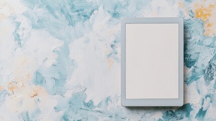 Minimalist Tablet on Artistic Blue and White Textured Background