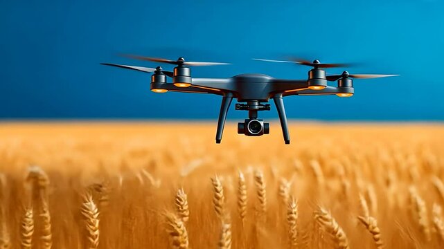 Drone Surveying Golden Wheat Field