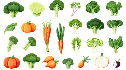  Hand-Drawn Vegetable Set with Carrot and Broccoli