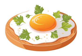 Sunny Side Up Egg with Herbs - Vector Illustration