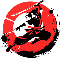 Bold Female Ninja Vector Illustration in Dynamic Combat Pose