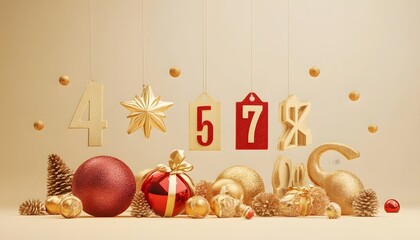Festive Christmas countdown with gold and red decorations.