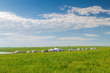 The Mongolian yurts on the Horonor Grassland in Hulunbuir City, Inner Mongolia Autonomous Region, China
