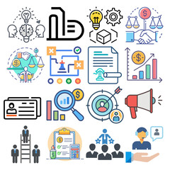 Business and Finance Icon Set Representing Strategy Growth and Collaboration