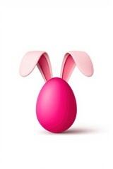 Bright pink egg with large soft pink bunny ears on a clean white background, evoking a playful and festive mood