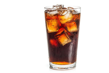 Glass of Cola with Ice Cubes on white background