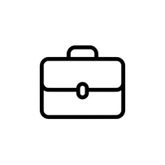 Outline-style briefcase icon in black with central latch representing business, travel, or workplace design