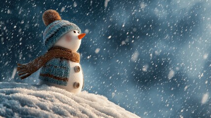 A charming snowman in a snowy landscape, embodying the joy and magic of winter festivities.