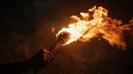 A hand holding a blazing torch against a dark backdrop, symbolizing hope, guidance, and the power of light in the face of darkness.