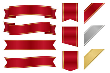 サテンのグラデーションリボンのあしらい・フレームセット(高級感 装飾 デザイン素材 グラフィック素材 エレガント ベクター 編集可能)	