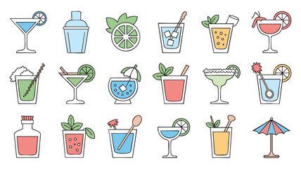Cocktail Icons: 24 Pixel Art Drink Illustrations for Menu Design, Website, App