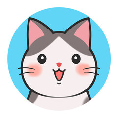 猫のアイコン　素材　単品　ハチワレ　あしらい　キャラ　笑う　喜ぶ　嬉しい　楽しい　コミカル　挿絵　飾り　丸　デフォルメ　シンプル　cute cat face icon,black and white cat,kitty,kitten