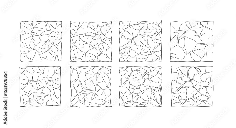 Poster eight rectangular shapes with a crumpled paper texture arranged in a grid on a white background