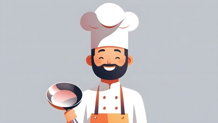 Minimalist Chef Holding Frying Pan Illustration