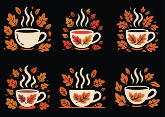 Steaming cups nestled among colorful falling foliage, capturing the essence of the autumn season