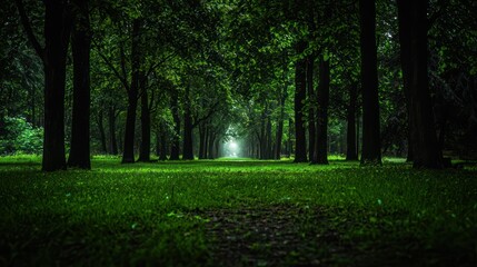 Obraz premium A tranquil path leads into a dense forest of towering trees