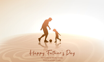 Father's Day horizontal illustration A father and child kicking a ball around in ripples